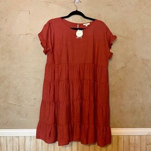 Large Rust Babydoll Tiered Dress
